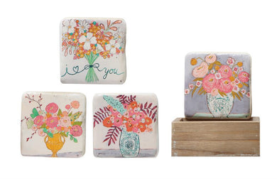 Whimsical Flowers Coaster in Wood Box - Meyer's Market