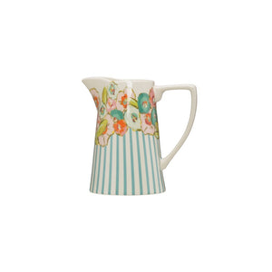 Floral & Blue Striped Pitcher - Meyer's Market